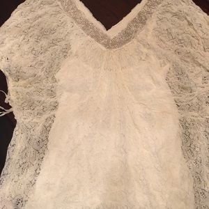 Anthropologie Lace Beaded Top